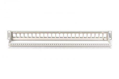 Panel krosowy (patch panel) modularny 19" 24 porty pod moduły keystone, 1U, ekranowany, prowadnica kabli, pola opisowe, szary Digitus