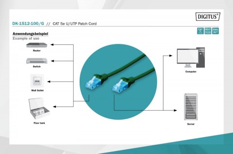 Patch cord U/UTP kat.5e PVC 10m Zielony Digitus