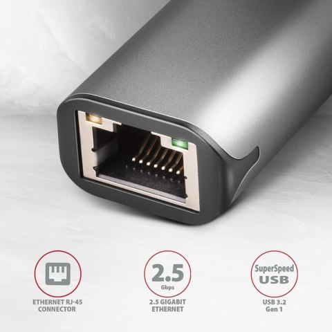ADE-25R Karta sieciowa 2.5 Gigabit Ethernet, Realtek 8156, USB-A 3.2 Gen 1, automatyczna instalacja, szara AXAGON