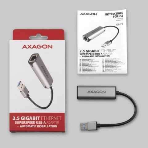 ADE-25R Karta sieciowa 2.5 Gigabit Ethernet, Realtek 8156, USB-A 3.2 Gen 1, automatyczna instalacja, szara AXAGON