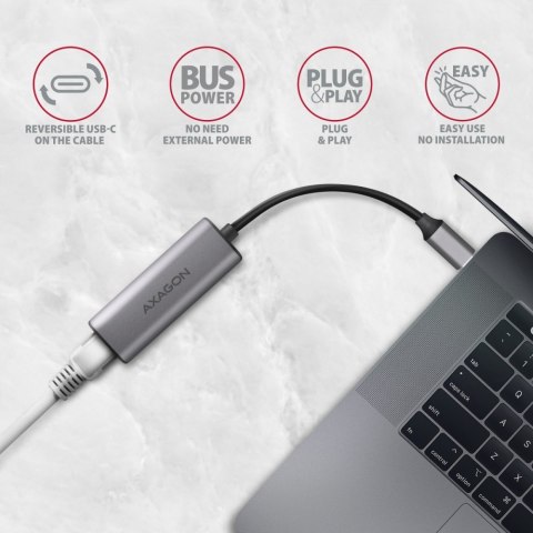 ADE-25RC Karta sieciowa 2.5 Gigabit Ethernet, Realtek 8156, USB-C 3.2 Gen 1, automatyczna instalacja, szara AXAGON