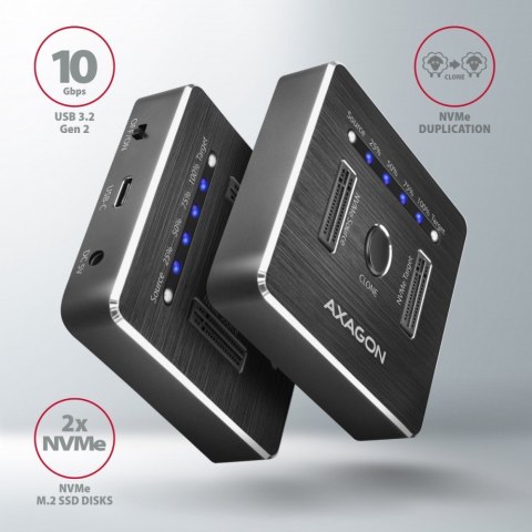 ADSA-M2C Stacja dokująca, USB-C 3.2 Gen 2 - 2x M.2 NVMe SSD CLONE MASTER AXAGON