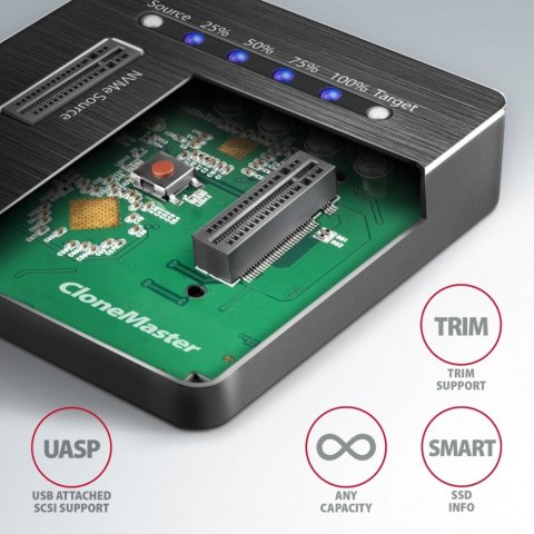 ADSA-M2C Stacja dokująca, USB-C 3.2 Gen 2 - 2x M.2 NVMe SSD CLONE MASTER AXAGON