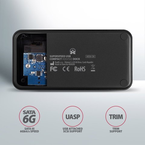 ADSA-SN Stacja dokująca, USB 3.2 Gen 1 - 1x SATA 6G 2.5"/3.5" SSD/HDD AXAGON