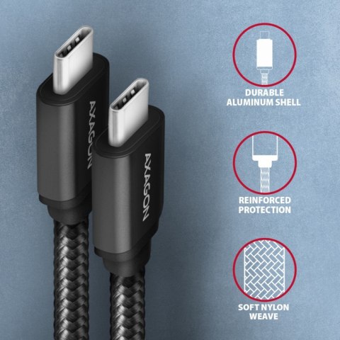 BUCM3-CM20AB Kabel USB-C - USB-C 3.2 Gen 1, 2m, PD 60W, 3A, ALU, oplot, czarny AXAGON