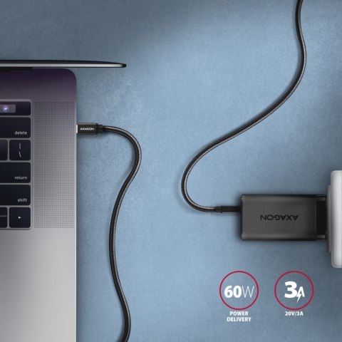 BUCM3-CM20AB Kabel USB-C - USB-C 3.2 Gen 1, 2m, PD 60W, 3A, ALU, oplot, czarny AXAGON