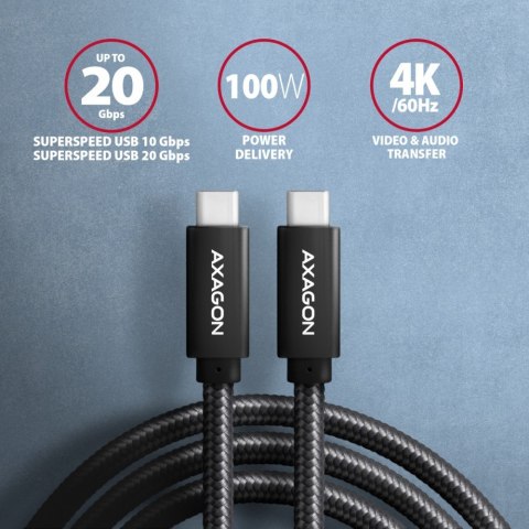 BUCM32-CM10AB Kabel USB-C - USB-C 3.2 Gen 2, 1m, PD 100W, 5A, 4K HD, ALU, oplot, czarny AXAGON