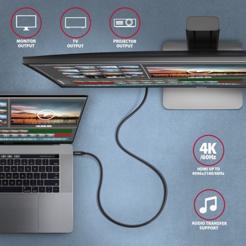 BUCM32-CM10AB Kabel USB-C - USB-C 3.2 Gen 2, 1m, PD 100W, 5A, 4K HD, ALU, oplot, czarny AXAGON