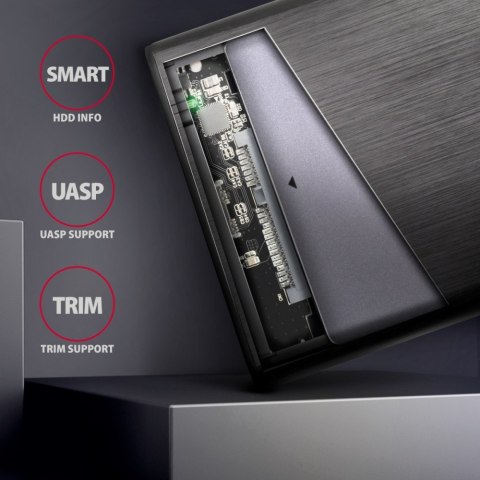 EE25-A6C Bezśrubowa aluminiowa obudowa zewnętrzna USB-C 3.2 Gen 1 - SATA 6G dla 2.5" SSD/HDD AXAGON