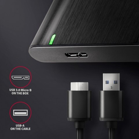 EE25-A6M Bezśrubowa aluminiowa obudowa zewnętrzna USB 3.2 Gen 1 - SATA 6G dla 2.5" SSD/HDD AXAGON