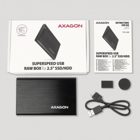 EE25-A6M Bezśrubowa aluminiowa obudowa zewnętrzna USB 3.2 Gen 1 - SATA 6G dla 2.5" SSD/HDD AXAGON