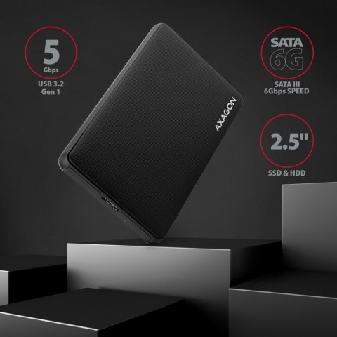 EE25-SL Obudowa zewnętrzna plastikowa, bezśrubowa, 3.2 gen1 SATA 6G 2.5, czarna AXAGON