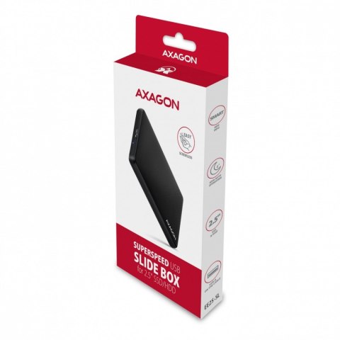 EE25-SL Obudowa zewnętrzna plastikowa, bezśrubowa, 3.2 gen1 SATA 6G 2.5, czarna AXAGON