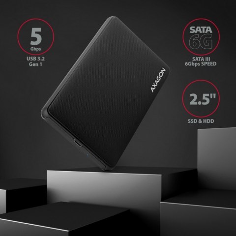 EE25-SLC Obudowa zewnętrzna plastikowa, bezśrubowa, USB-C 3.2 GEN 1 SATA 6G 2.5", czarna AXAGON