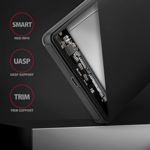 EE25-SLC Obudowa zewnętrzna plastikowa, bezśrubowa, USB-C 3.2 GEN 1 SATA 6G 2.5", czarna AXAGON