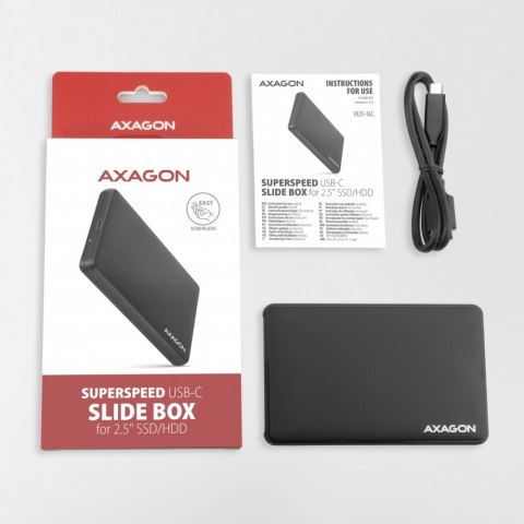 EE25-SLC Obudowa zewnętrzna plastikowa, bezśrubowa, USB-C 3.2 GEN 1 SATA 6G 2.5", czarna AXAGON
