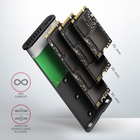 EEM2-SBC Obudowa zewnętrzna aluminiowa bezśrubowa USB-C 3.2 GEN 2 M.2 SATA SSD AXAGON