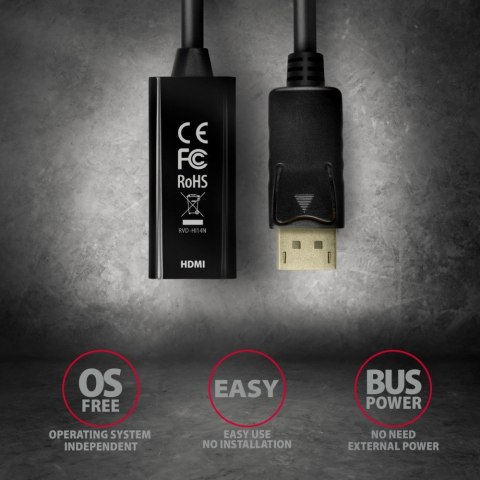 RVD-HI14N Adapter aktywny Displayport -> HDMI 1,4, 4K/30Hz, kabel 18cm
