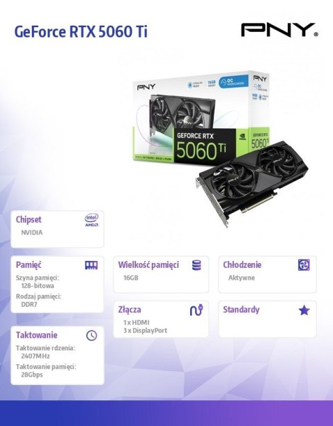 Karta graficzna GeForce RTX 5060 Ti 16GB OC VCG5060T16DFXPB1-O PNY
