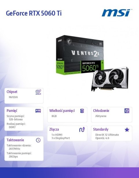 Karta graficzna GeForce RTX 5060 Ti 8G VENTUS 2X OC PLUS MSI
