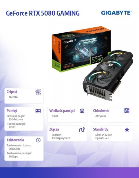 Karta graficzna GeForce RTX 5080 GAMING OC 16G 256BIT GDDR7 3DP/HDMI Gigabyte