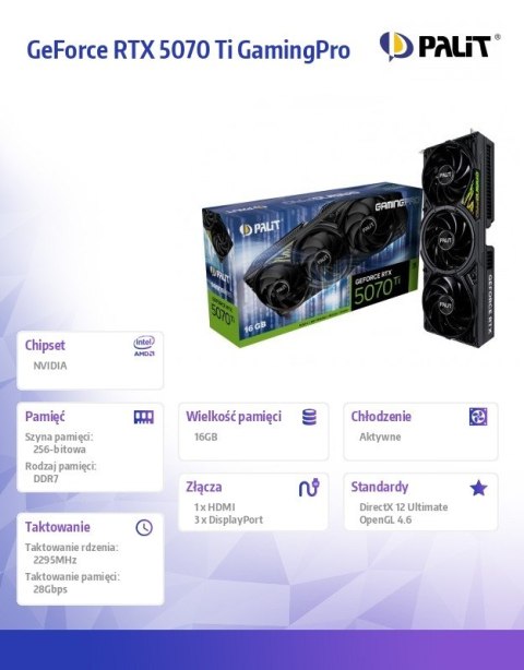 Karta graficzna RTX 5070 Ti GAMING PRO 16GB GDDR7 256bit Palit Karta graficzna RTX 5070 Ti GAMING PRO 16GB GDDR7 256bit Palit