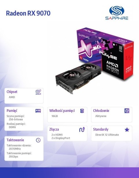 Karta graficzna Radeon RX 9070 PULSE 16GB GDDR6 256bit 2DP/2HDMI