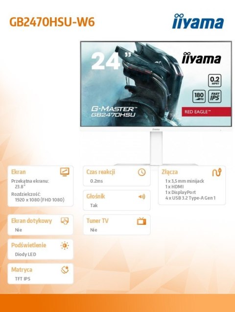 Monitor 24 cale GB2470HSU-W6 0.2ms, IPS, DP, HDMI, 180Hz, 300cd IIYAMA
