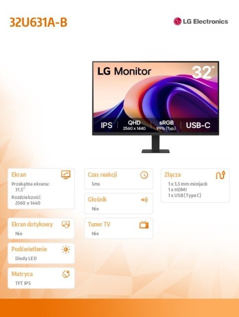 Monitor 31.5 cala 32U631A-B QHD 100Hz IPS HDR10