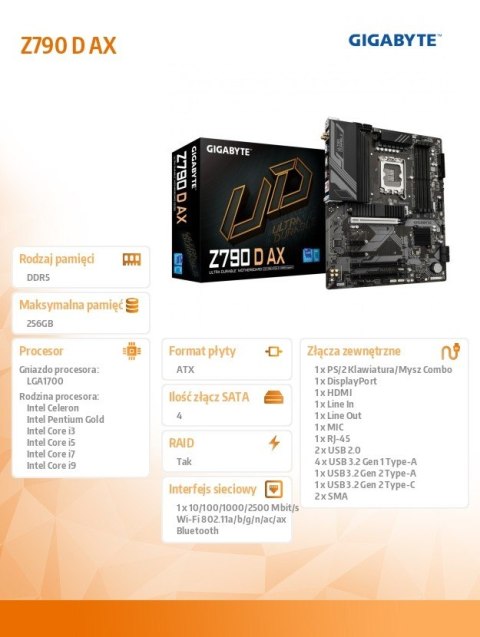 Płyta główna Z790 D AX s1700 4DDR5 HDMI/DP ATX Gigabyte Płyta główna Z790 D AX s1700 4DDR5 HDMI/DP ATX Gigabyte