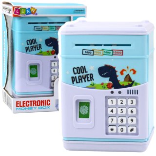 LEAN Toys Elektroniczny Sejf Bankomat Skarbonka Na PIN Dla Dzieci Dinozaur Niebieski