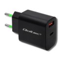 Ładowarka sieciowa | 18W | 5-12V | 1.5-3A | USB typ C PD | USB QC 3.0 | Czarna Qoltec