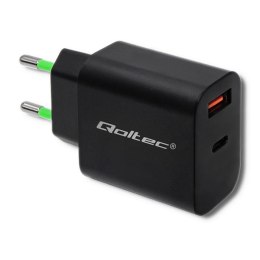 Ładowarka sieciowa | 18W | 5-12V | 1.5-3A | USB typ C PD | USB QC 3.0 | Czarna Qoltec