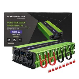 Przetwornica napięcia Monolith | ładowanie baterii | UPS | 3000W | 6000W | 12V na 230V | Czysty Sinus | LCD Qoltec
