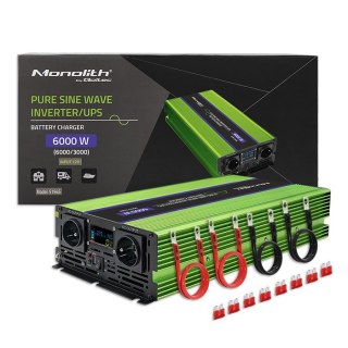 Przetwornica napięcia Monolith | ładowanie baterii | UPS | 3000W | 6000W | 12V na 230V | Czysty Sinus | LCD Qoltec