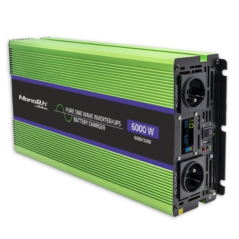 Przetwornica napięcia Monolith | ładowanie baterii | UPS | 3000W | 6000W | 12V na 230V | Czysty Sinus | LCD Qoltec Przetwornica napięcia Monolith | ładowanie baterii | UPS | 3000W | 6000W | 12V na 230V | Czysty Sinus | LCD Qoltec