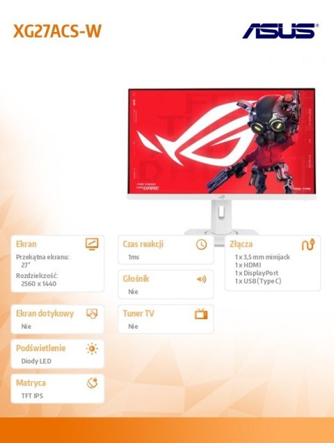 Monitor ROG Strix 27 cali XG27ACS-W IPS-F HDMI DP USB-C Asus Monitor ROG Strix 27 cali XG27ACS-W IPS-F HDMI DP USB-C Asus