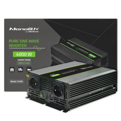 Przetwornica napięcia Monolith | 2000W | 4000W | 24V na 230V | Czysty Sinus Qoltec Przetwornica napięcia Monolith | 2000W | 4000W | 24V na 230V | Czysty Sinus Qoltec