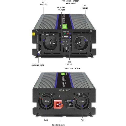 Przetwornica napięcia Monolith 3000 MS Wave | 12V na 230V | 1500/3000W | USB Qoltec Przetwornica napięcia Monolith 3000 MS Wave | 12V na 230V | 1500/3000W | USB Qoltec