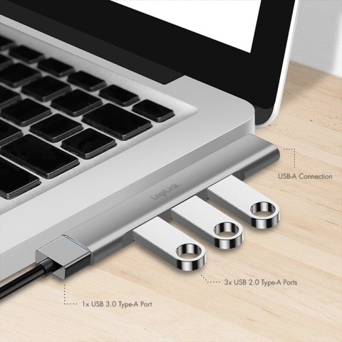 Smukły HUB USB-A do 1x USB-A 3.0 3xUSB-A 2.0