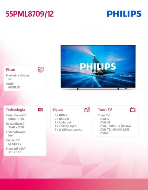 Telewizor 55 cali MINI LED 55PML8709/12 Philips Telewizor 55 cali MINI LED 55PML8709/12 Philips
