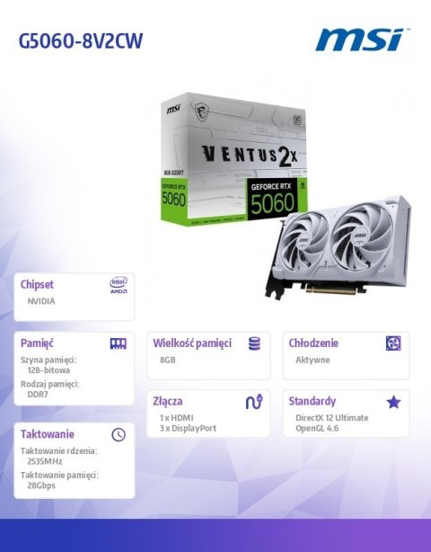 Karta graficzna GeFroce RTX 5060 8G VENTUS 2X OC WHITE MSI