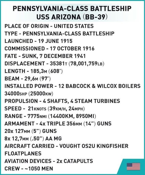 Klocki USS Arizona BB-39 2046 klocków