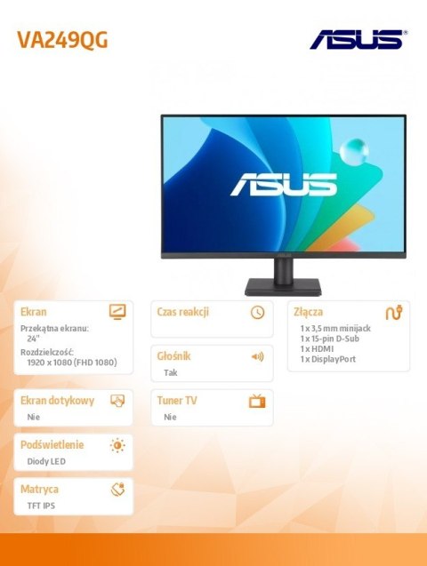 Monitor 24 cale VA249QG IPS 120Hz HDMI DP VGA Asus Monitor 24 cale VA249QG IPS 120Hz HDMI DP VGA Asus