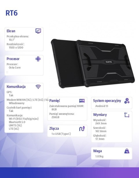 Tablet RT6 8/256GB 10,1 cala czarny OUKITEL