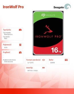 Dysk IronWolfPro 16TB 3.5'' 256MB ST16000NT001 Seagate