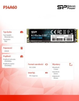 Dysk SSD A60 256GB M.2 PCIe 2100/1200 MB/s NVMe Silicon Power