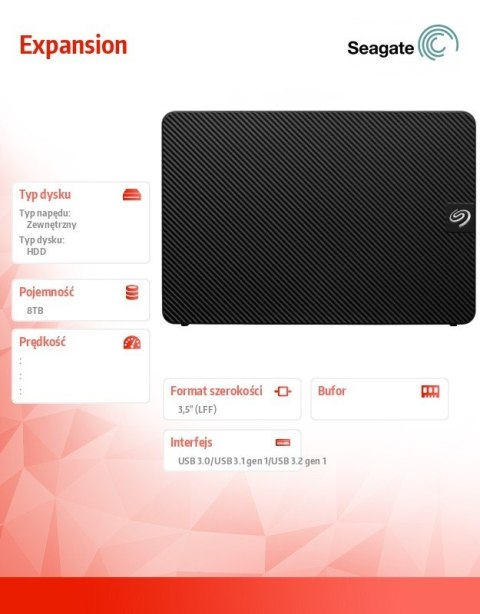 Dysk zewnętrzny Expansion 8TB 3,5 STKP8000400 czarny Seagate Dysk zewnętrzny Expansion 8TB 3,5 STKP8000400 czarny Seagate