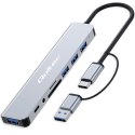 HUB Adapter 8w1 USB-C/USB | USB-C | 4xUSB | SD/TF card | Jack 3.5mm TRRS Qoltec