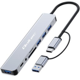HUB Adapter 8w1 USB-C/USB | USB-C | 4xUSB | SD/TF card | Jack 3.5mm TRRS Qoltec